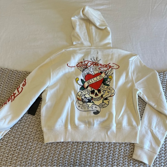 Ed Hardy Cropped Zip Hoodie Ivory - Picture 2 of 10